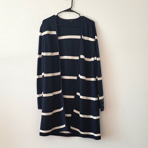 Talbots Navy And White Stripe long line cardigan Sailor Nautical Preppy - Picture 1 of 6